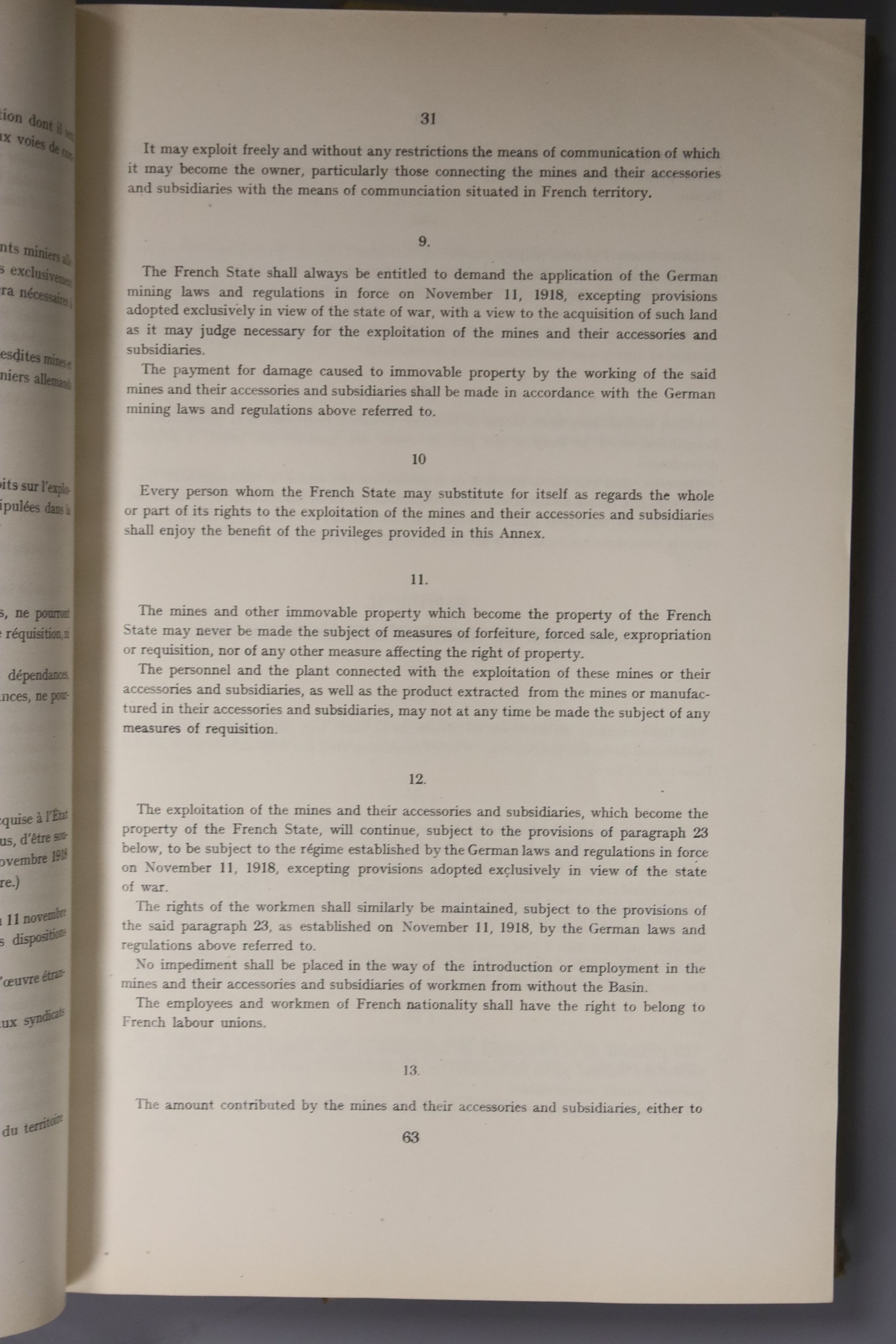 “Treaty of Peace between the Allied and Associated Powers and Germany” Versailles June 28th 1919 pub HMSO 1919 hard cover with maps.